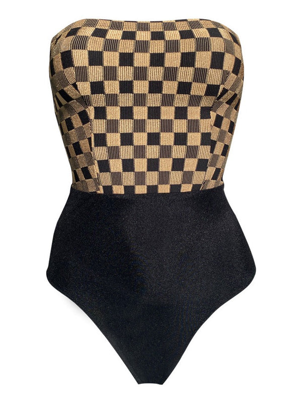CHLOÉ bustier one-piece swimsuit in jacquard – Baie Brune, swimwear made in France