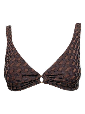 Haut triangle push-up ÉLISE en jacquard coloris Ecorce – Baie Brune, maillot de bain fabriqué en France