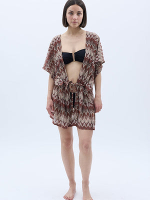 PARADIS short chevron jacquard kimono in Terra – Baie Brune, beachwear made in France